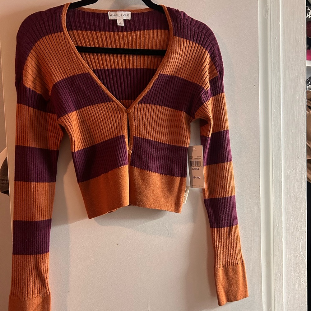 Kendall & Kylie Striped Copper and Maroon Top